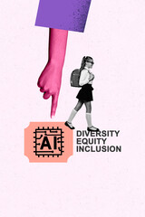 Photo collage artwork sketch of hand gesture finger point artificial intellect diversity equity...