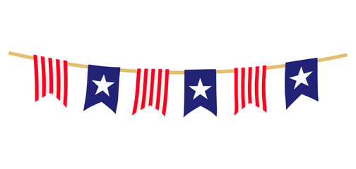 USA flag bunting garland decoration with stars and stripes design. Clipart image isolated on background.