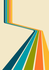 abstract background vector illustration. 1970s retro colored perspective stripes . Vintage, warm, bright colors
