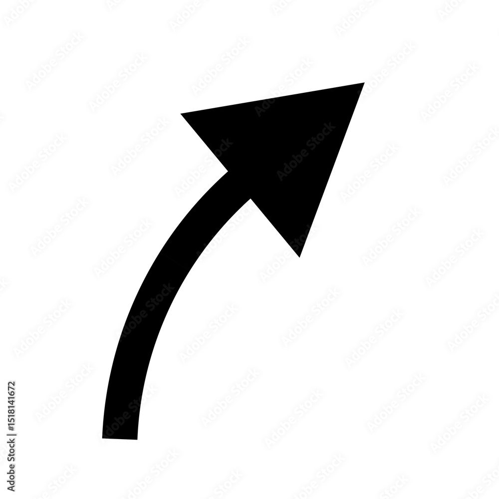 Aufkleber black curved arrow pointing upward and right, direction indicator symbol for navigation, growth, pro
