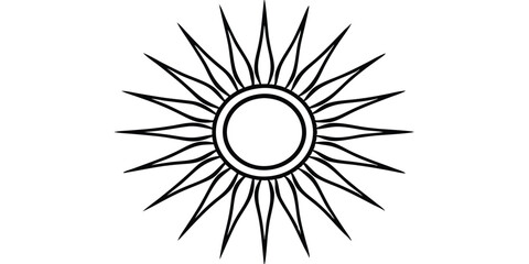 Obraz premium Radiant sun burst isolated on white background in simple line art