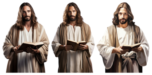 PNG Three biblical figures reading, element set on transparent background