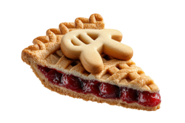 PNG Cherry pie slice with dollar symbol cookie crust on black background