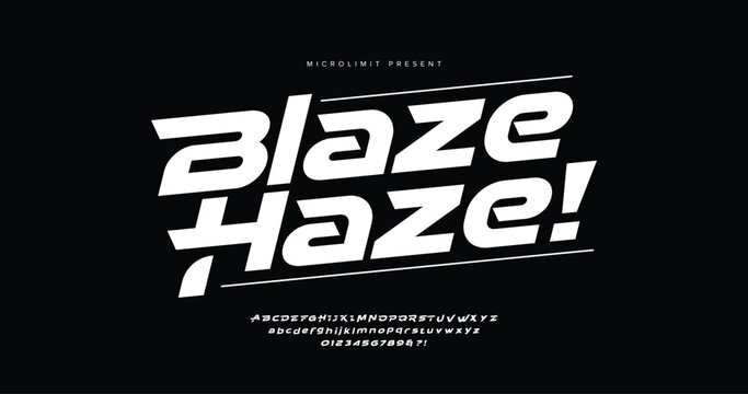 Blaze Haze: Dynamic, bold font that accelerates any design. Modern Sport Slanted Font. Typeface urban style fonts for technology, digital, movie, logo design. Alphabet Collections