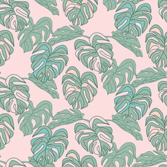 Tropical leaf Wallpaper, Monstera nature pattern design, Jungle green leaves, Hand drawn for fabric, camouflage foliage print