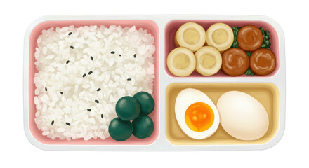 Isolated Bento Box with Rice and Eggs
