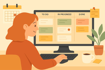 Task Planning, Person organizing to-do list and calendar on a computer screen
