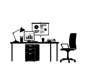 Modern Minimalist Office Workspace Desk, Chair, and Computer Setup Illustration