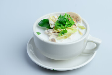 Authentic Thai Tom Kha Coconut Soup with Chicken and Herbs