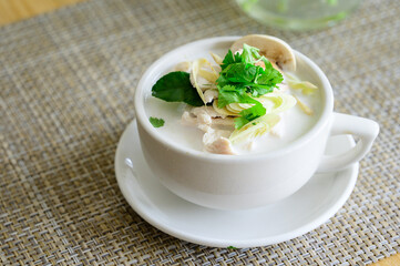 Authentic Thai Tom Kha Coconut Soup with Chicken and Herbs