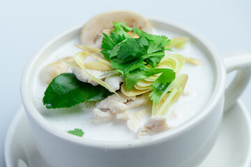 Authentic Thai Tom Kha Coconut Soup with Chicken and Herbs