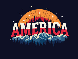 America Bold Text with Mountain Range