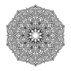 Mandala coloring book for adult ,black and white, vector illustration,outline, Intricate Mandala Design with Geometric Floral Elements, Abstract,background