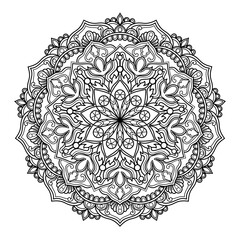 Mandala coloring book for adult ,black and white, vector illustration,outline,background,ethnic,fabric, Tattoo,Ornamental Round Lace Mandala with Floral and Vintage Decorative Elements
