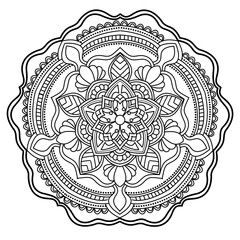 Fototapeta premium Mandala coloring book for adult ,black and white, vector illustration,outline,background,ethnic,fabric, Tattoo,Mandala Line Drawing with Mystic Tribal Decorations,floral
