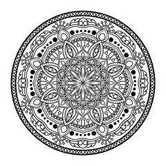 Mandala coloring book for adult ,black and white, vector illustration,outline,background,ethnic,fabric, Tattoo,Mandala Line Drawing with Mystic Tribal Decorations,floral