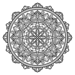 Fototapeta premium Mandala coloring book for adult ,black and white, vector illustration,outline,background,ethnic,fabric, Tattoo,Mandala Line Drawing with Mystic Tribal Decorations,floral