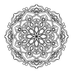 Mandala coloring book for adult ,black and white, vector illustration,outline,Mandala Art with Delicate Curves and Floral Themes,background,ethnic,fabric, Tattoo,wallpaper