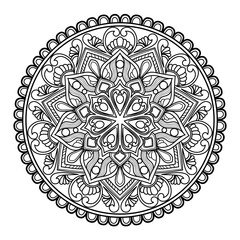 Mandala coloring book for adult ,black and white, vector illustration,outline,background,ethnic,fabric, Tattoo,Ornamental Round Lace Mandala with Floral and Vintage Decorative Elements