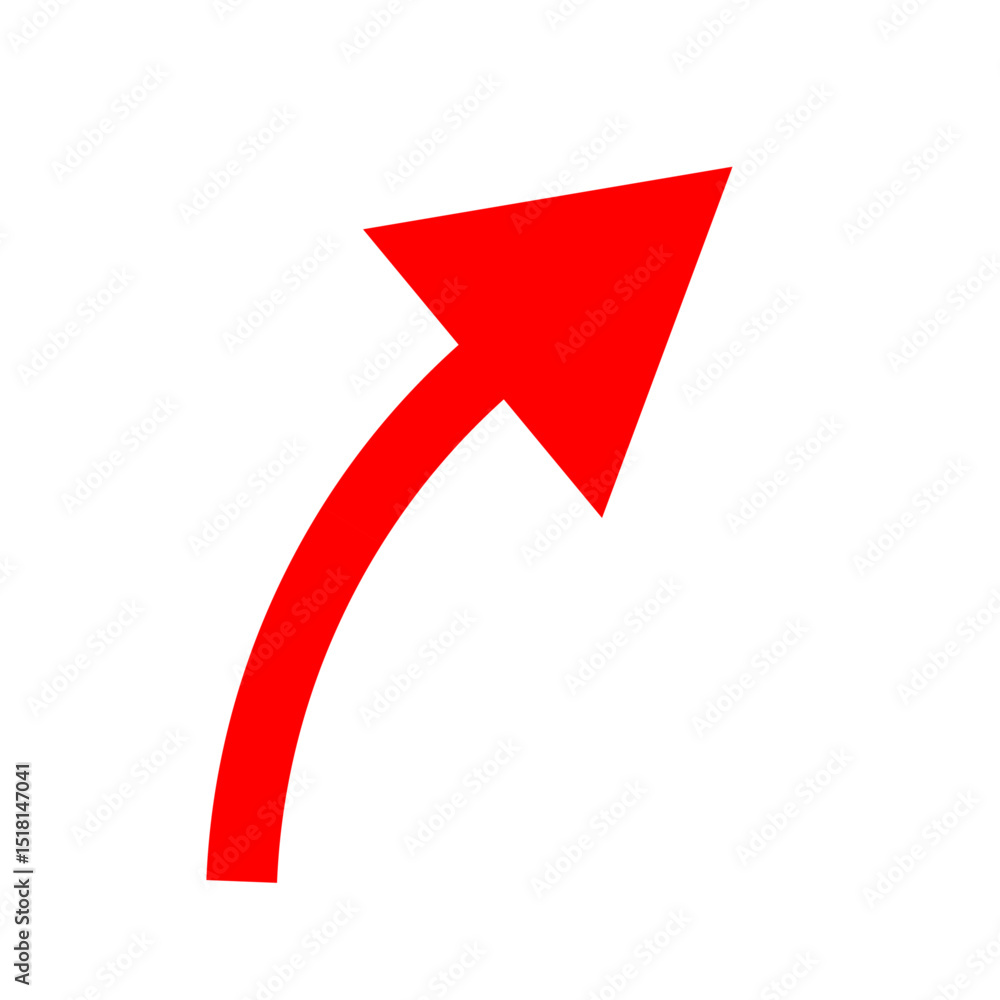 Aufkleber red curved arrow pointing upward and right, direction indicator symbol for navigation, growth, progr