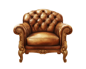  Luxury leather armchair isolated on transparent background,