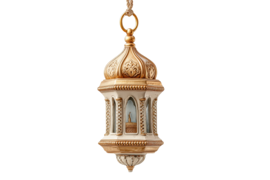 PNG Elegant ornate gold and white lantern with arabic design