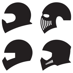 Black Silhouettes of Various Helmets icon, Black and White Knight Helmets, Black Silhouettes of Motorcycle and Viking Helmets