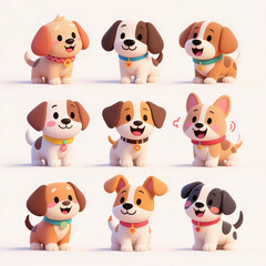 Naklejka premium Set of Cartoon Cute Dogs