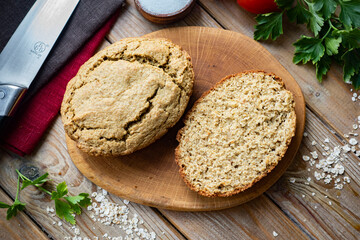 Healthy oatmeal bread. Homemade oatmeal bread. View from above. Close-up