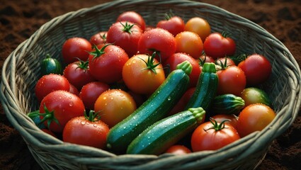 Backyard Garden Harvest: Picking Tomatoes, Peppers, Zucchini, and Cucumbers for a Healthy Summer Meal