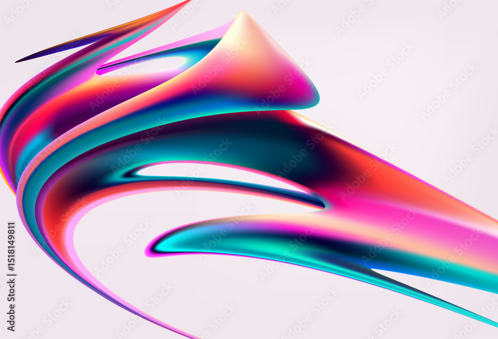 Poster abstract liquid holographic gradient shape on white background. 3d vector design element..