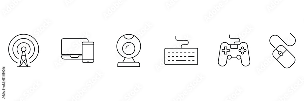 Poster digital communication and computer input device icon collection including webcam game controller key