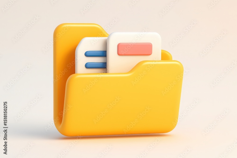 Poster vibrant 3d rendered yellow folder icon representing files documents data and information storage wit