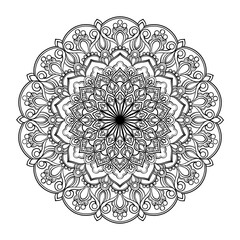 Mandala coloring book for adult ,black and white, vector illustration,outline,Mandala Art with Delicate Curves and Floral Themes,background,ethnic,fabric, Tattoo,wallpaper