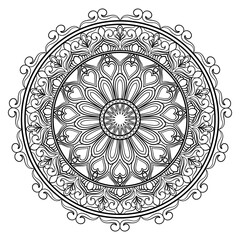 Mandala coloring book for adult ,black and white, vector illustration,outline,background,ethnic,fabric, Tattoo,Ornamental Round Lace Mandala with Floral and Vintage Decorative Elements