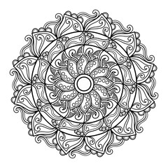 Mandala coloring book for adult ,black and white, vector illustration,outline,background,ethnic,fabric, Tattoo 