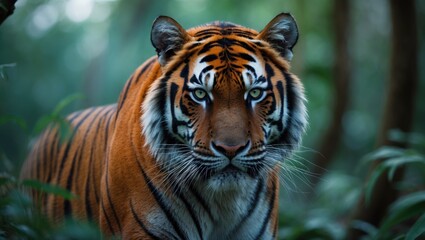 Fototapeta premium Indonesian Sumatran Tiger Panthera Tigris Sondaica in the Jungle