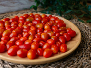 Organic Red grape cherry tomato. fresh vegetables. copy space.