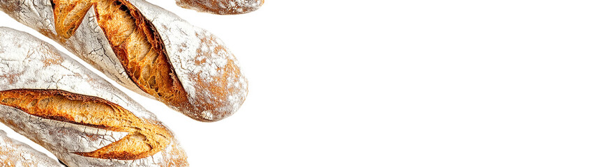 Artisan bread loaves with crusty texture and golden brown interior isolated on transparent PNG