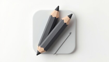 Minimalist Illustration: Graphite Pencils with Needle on Soft Rounded White Square