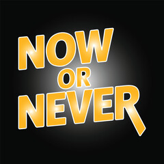 Bold "Now or Never" text, a powerful motivational and urgent message.