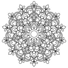 Mandala coloring book for adult ,black and white, vector illustration,outline,background,ethnic,fabric, Tattoo
