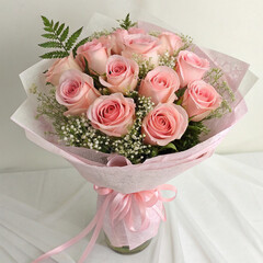 Beautiful pink roses bouquet for a romantic wedding celebration of love and beauty
