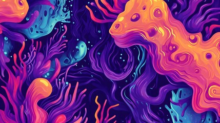 Abstract design featuring vibrant colors and organic shapes.