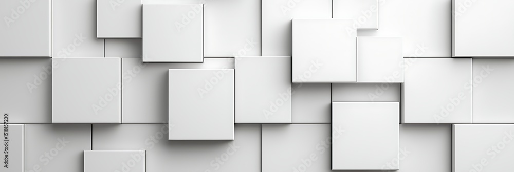 Poster minimalist white 3d squares create a modern, geometric abstract wall pattern with layered depth and 
