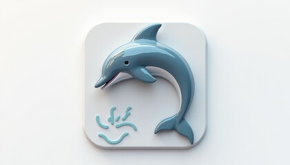 Stylized 3D Dolphin Icon with Playful Water Splash on a Clean White Background