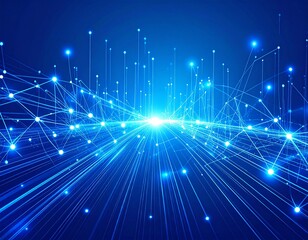 Obraz premium Abstract technology background with network connections, digital particles, blue tones, innovation concept, futuristic design