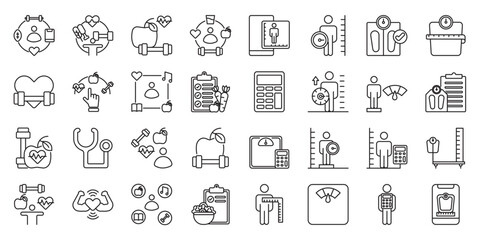 Healthy Lifestyle & Weight Management set of web icons in line style. health, wellness, healthy lifestyle and weight management. Vector illustration