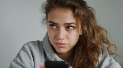 Fototapeta premium Sad woman with smartphone.