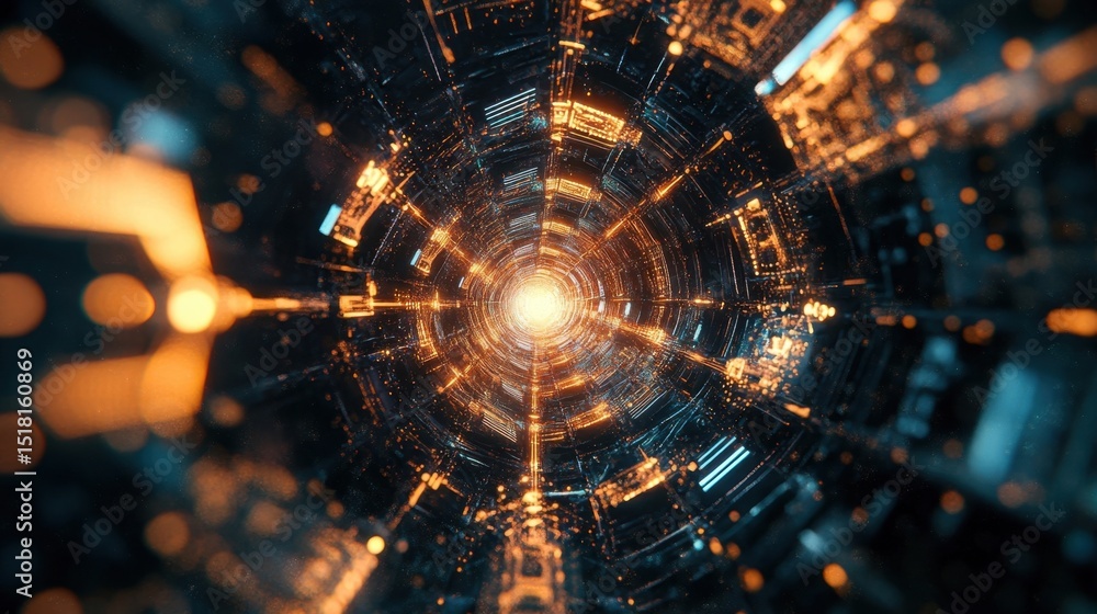 Poster digital tunnel of light and data.